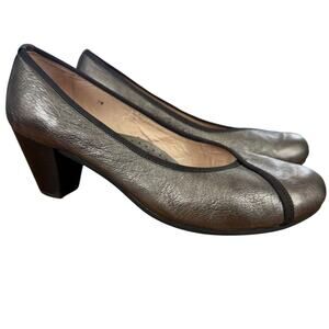 Barefoot Originals Women Bronze Metallic Chunky High Heel Pumps Leather Shoe 7 W